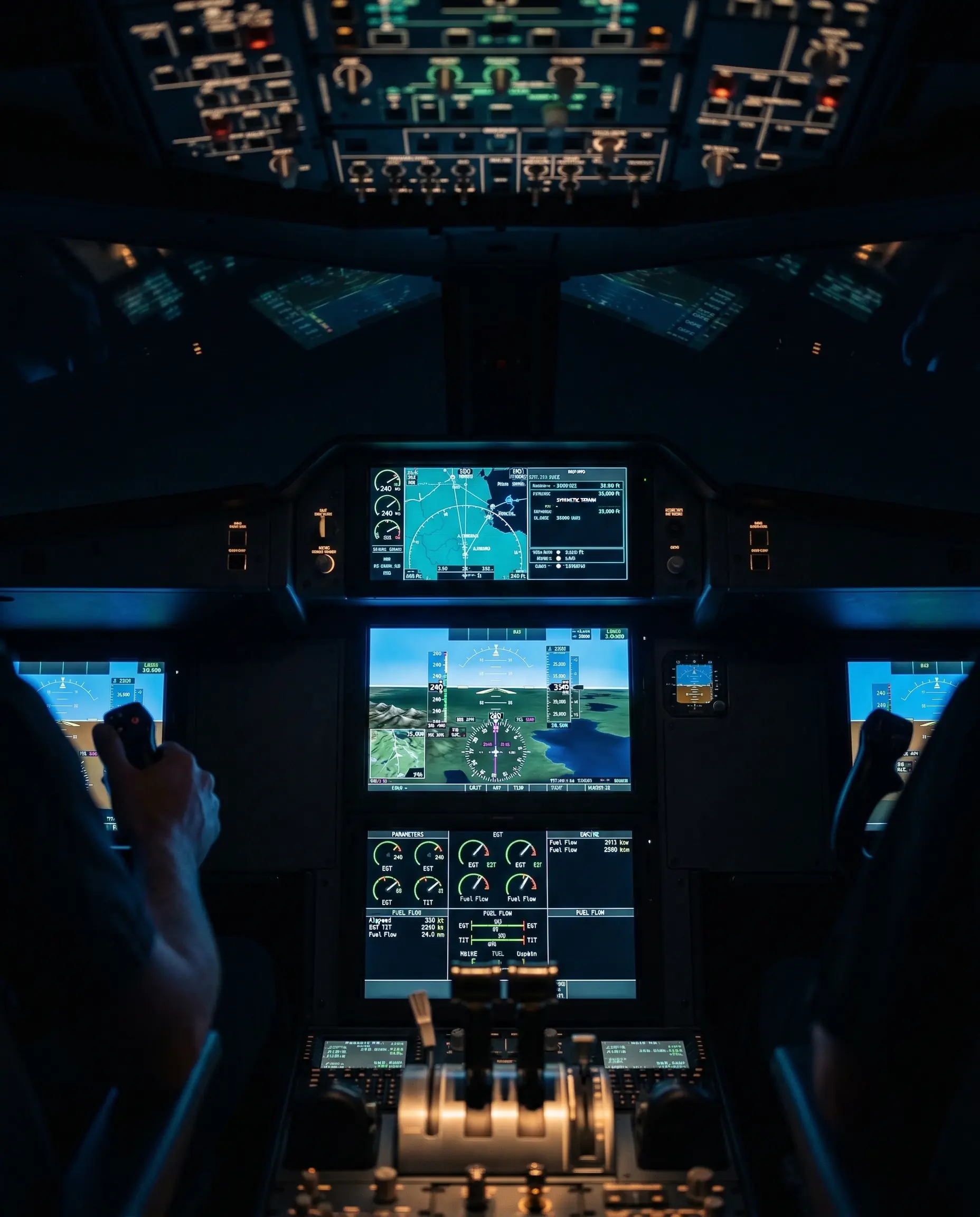 Private jet cockpit instrumentation during flight